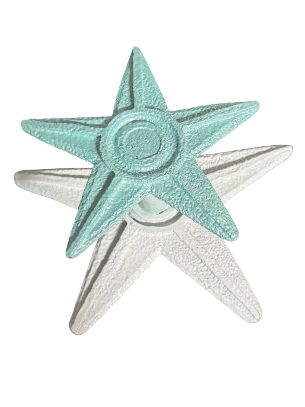 Starfish Wall Hook Coastal Décor Cast Iron Painted White & Aqua Nautical-Themed